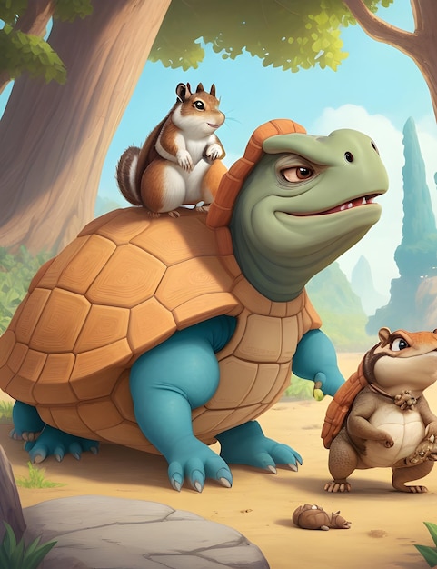 cute turtle and squirrel