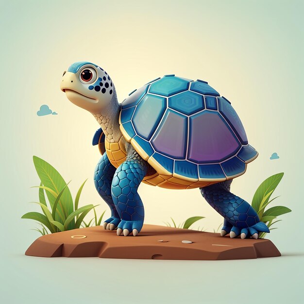 Cute turtle standing cartoon vector icon illustration animal nature icon isolated flat vector