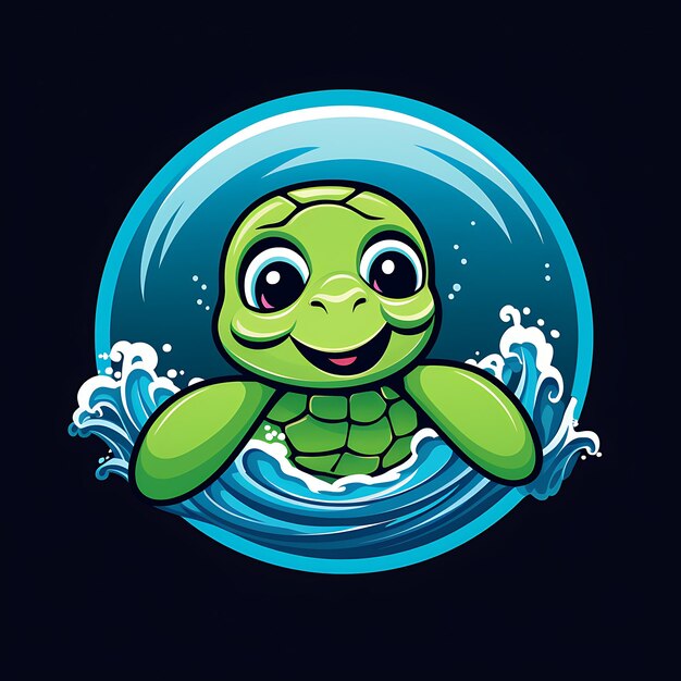 cute turtle with waves logo sticker illustration