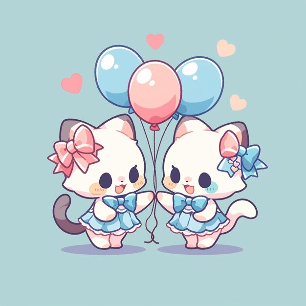 Photo cute twin cat with balloon