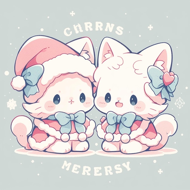 Photo cute twin cat with christmas