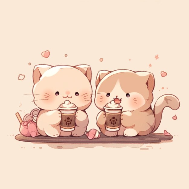 Cute twin cat with coffee