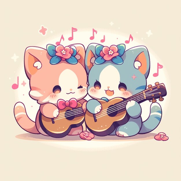 cute twin cat with guitar