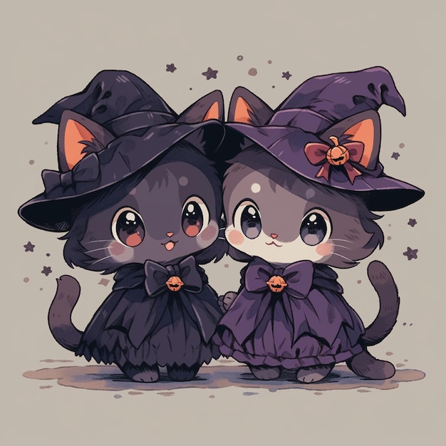 милый кот-близнец с Хэллоуином