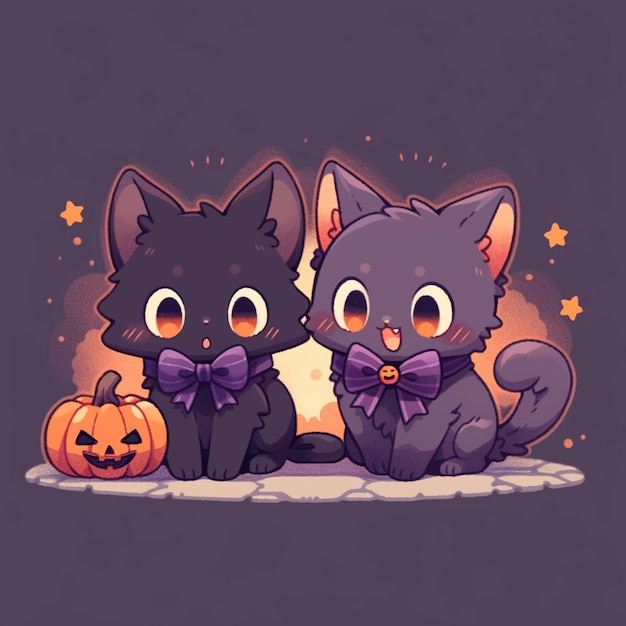 Photo cute twin cat with halloween