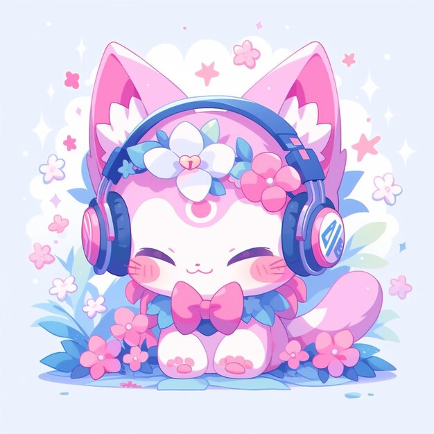 cute twin cat with headphone