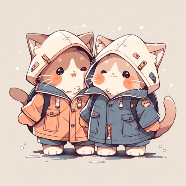 cute twin cat with jacket