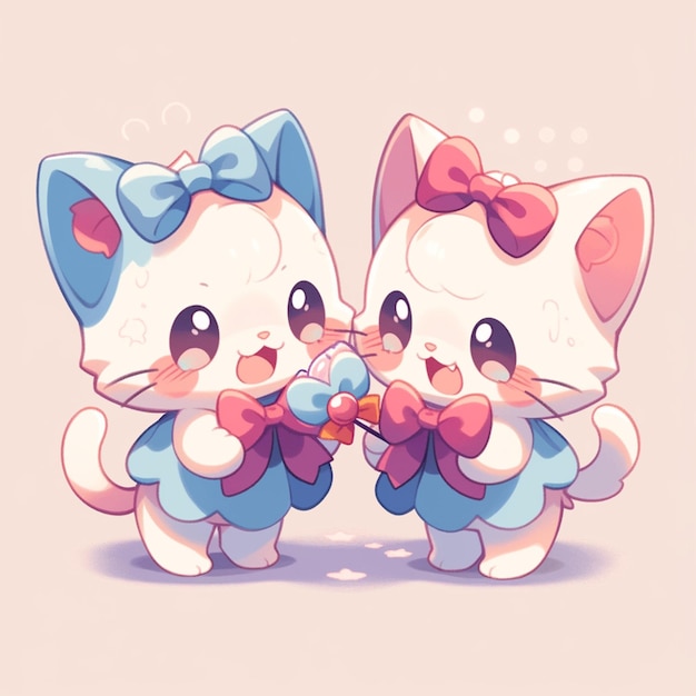 Photo cute twin cat with lollipop