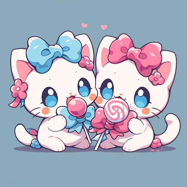 Photo cute twin cat with lollipop