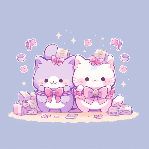 cute twin cat with money