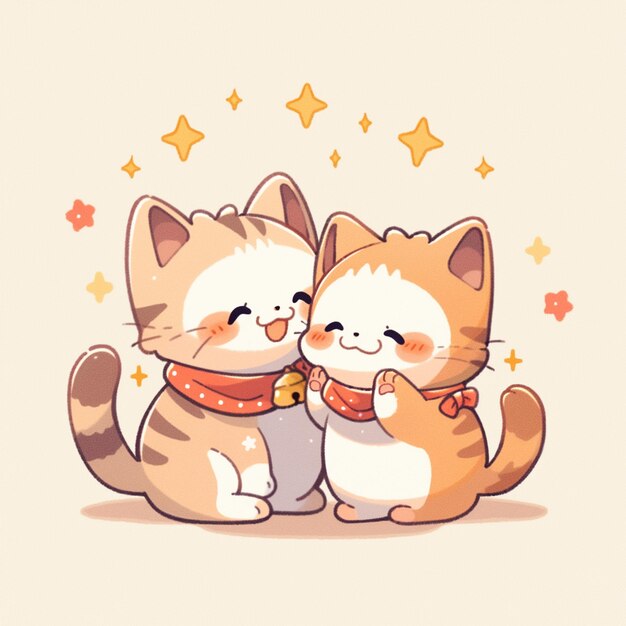 Cute twin cat with new year