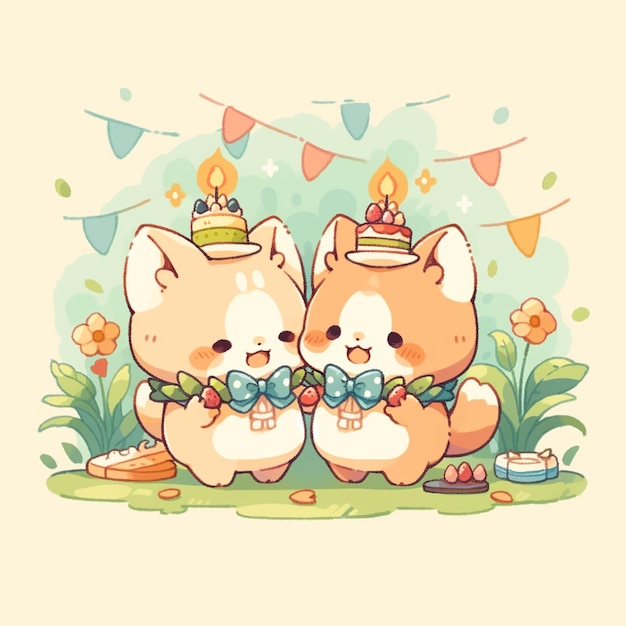 Photo cute twin cat with party