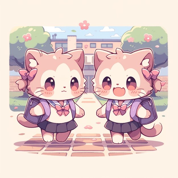 Photo cute twin cat with school