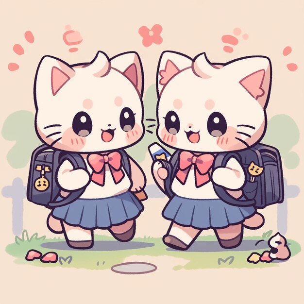 Premium AI Image | cute twin cat with school