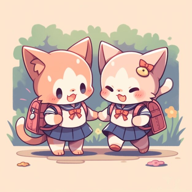 Cute twin cat with school