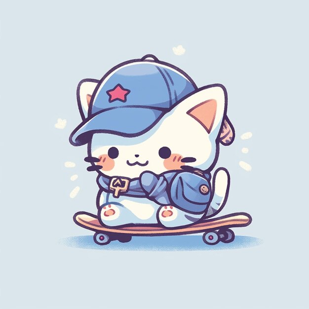 cute twin cat with skateboard