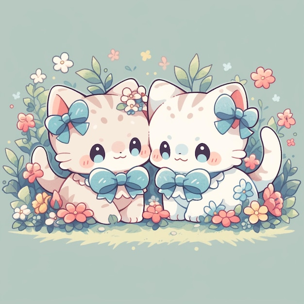 Photo cute twin cat with spring