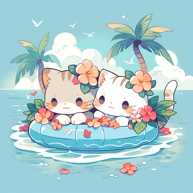 Photo cute twin cat with summer