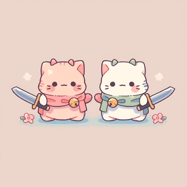 cute twin cat with sword