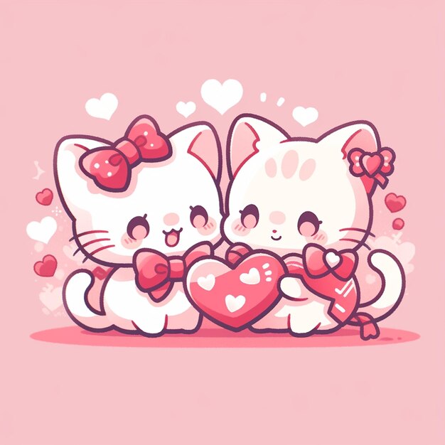 Photo cute twin cat with valentine