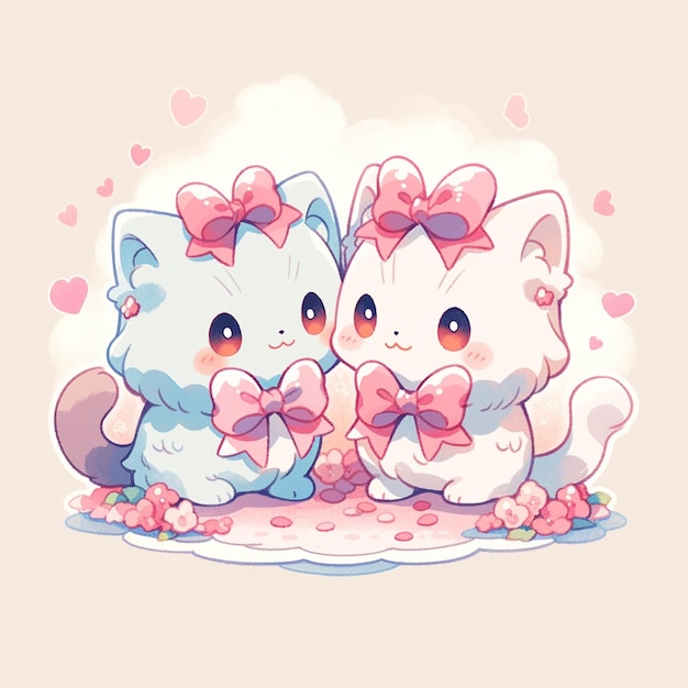 cute twin cat with valentine