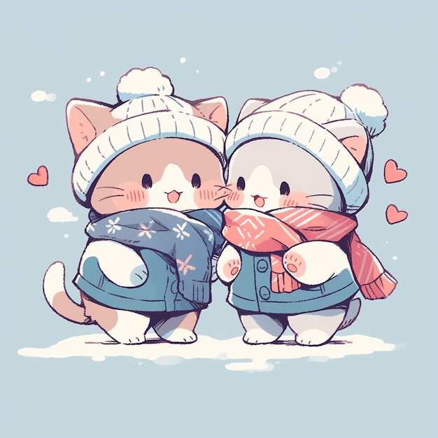 Photo cute twin cat with winter