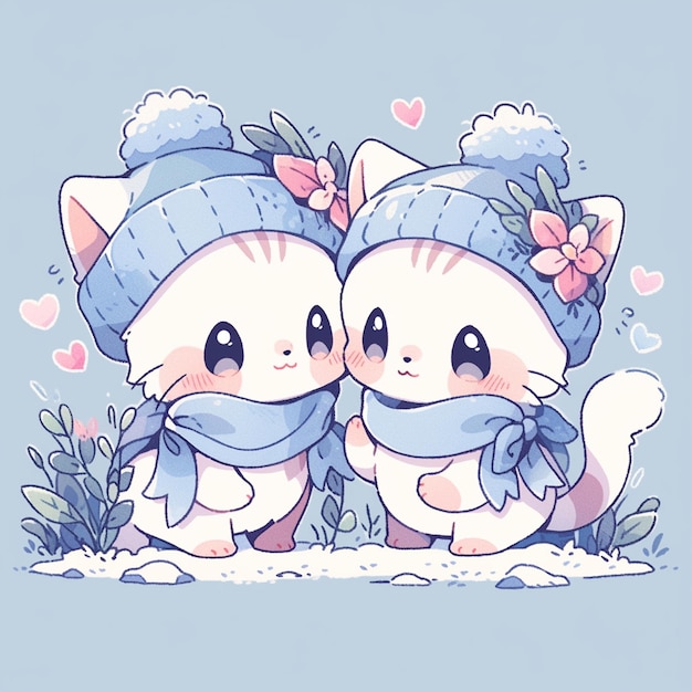 Photo cute twin cat with winter