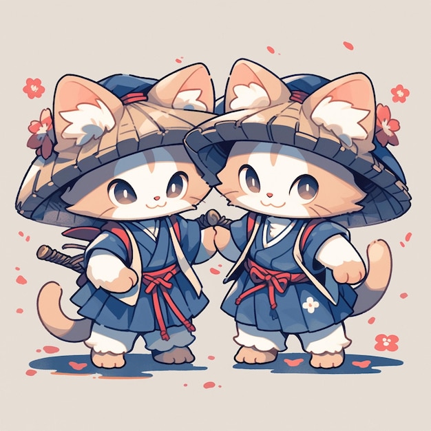 Photo cute twin samurai cat