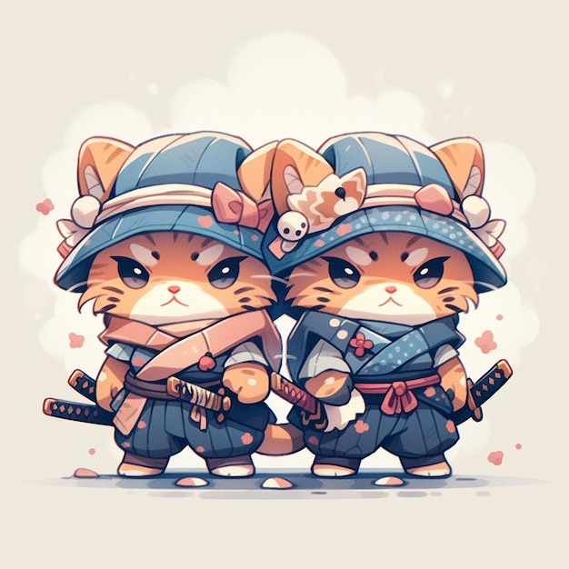 cute twin samurai cat