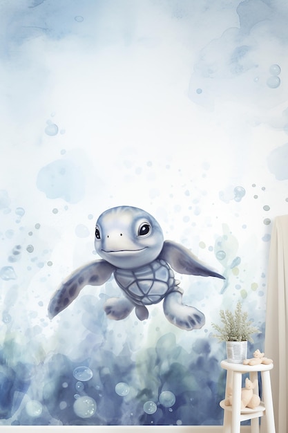 cute underwater cartoon fish with ai