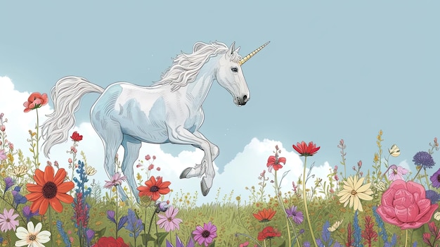 Милый единорог Абстракция рисунок полет облаков хвост сказка игрушка радуга лошадь миф рог чудеса воображение пони принцесса мечта волшебница волшебная грива сгенерирована ИИ