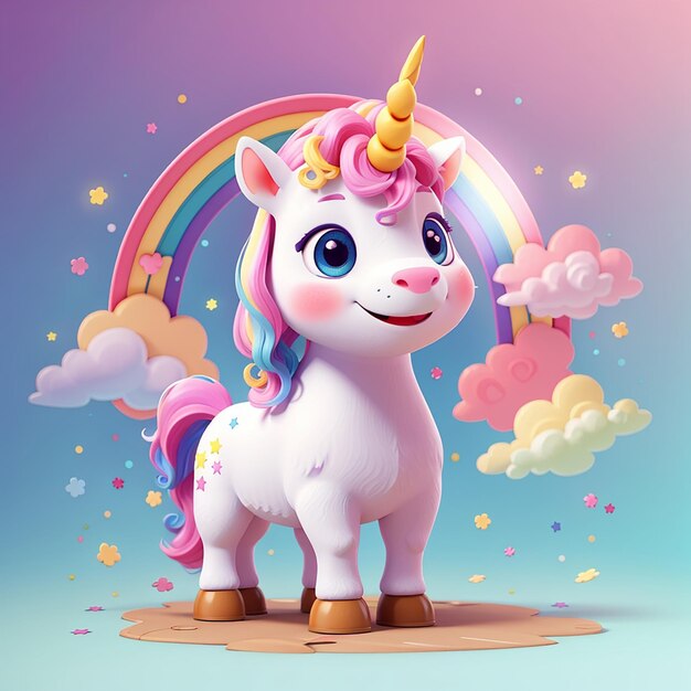 Cute unicorn amazed with rainbow cartoon vector icon illustration animal nature icon isolated flat