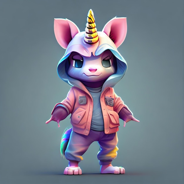 Cute unicorn character with aesthetic streetwear clothes outfit