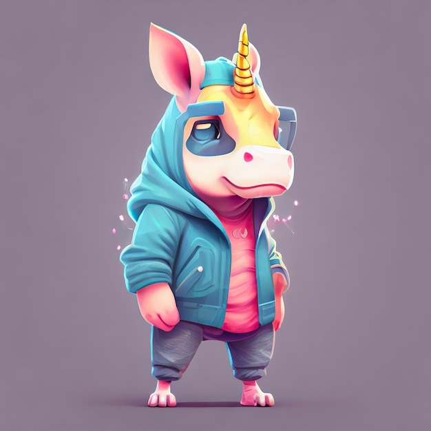 Cute unicorn character with aesthetic streetwear clothes outfit
