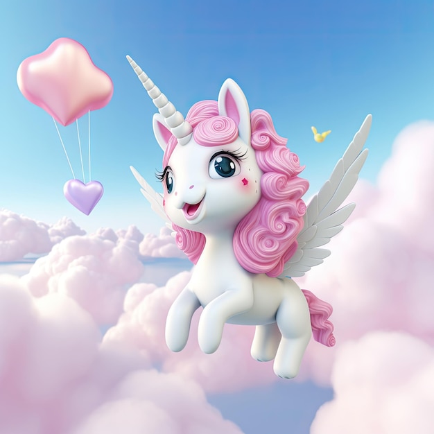 Cute Unicorn in Clouds Illustration AI GenerativexA