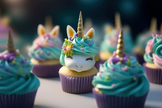 Cute unicorn cupcakes Generate Ai
