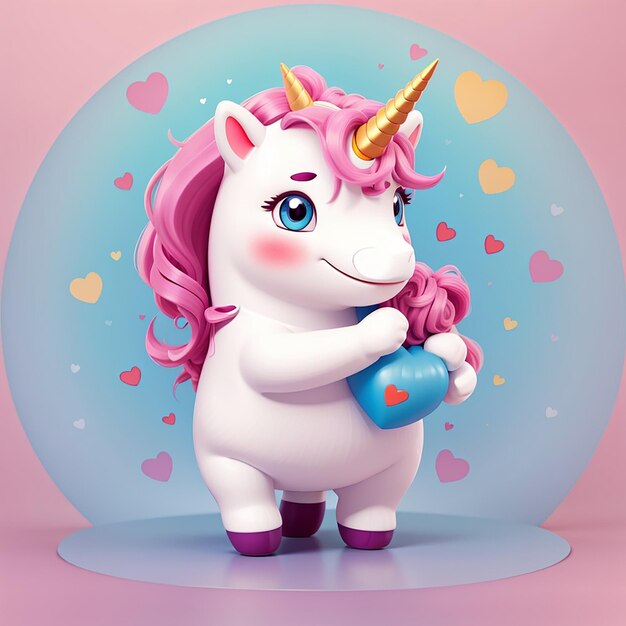 Cute unicorn hug love heart cartoon vector icon illustration animal love icon concept isolated flat