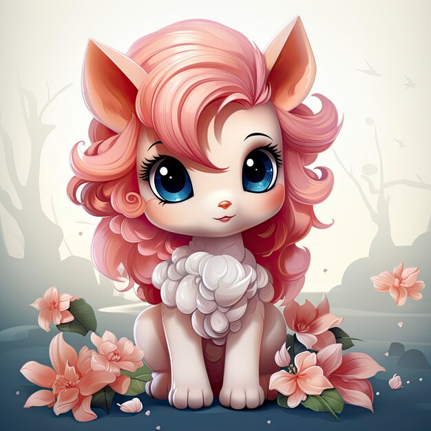 Photo cute unicorn illustration unicorn kawaii chibi drawing style unicorn cartoon