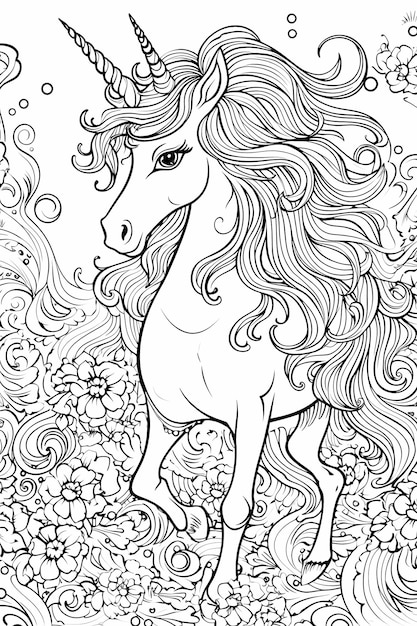 cute unicorn pattern for coloring page full frame no color