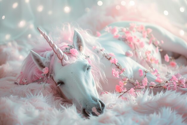 Фото Милый единорог розового и белого цвета
