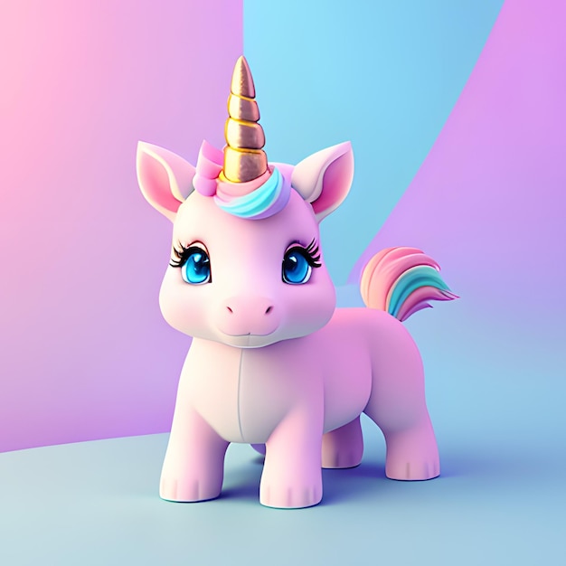 Foto carino unicorno in rosa violetto e blu bakground