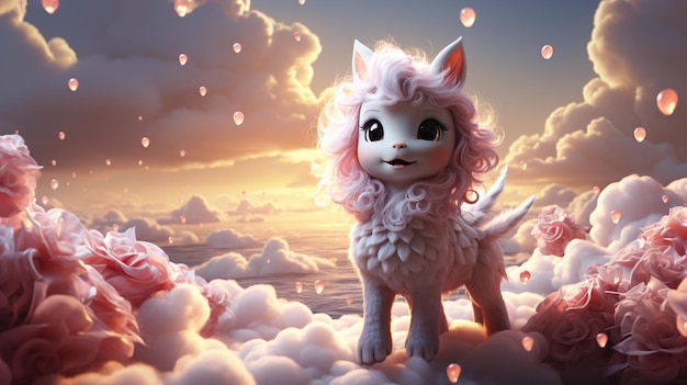 Cute unicorn on the sky.