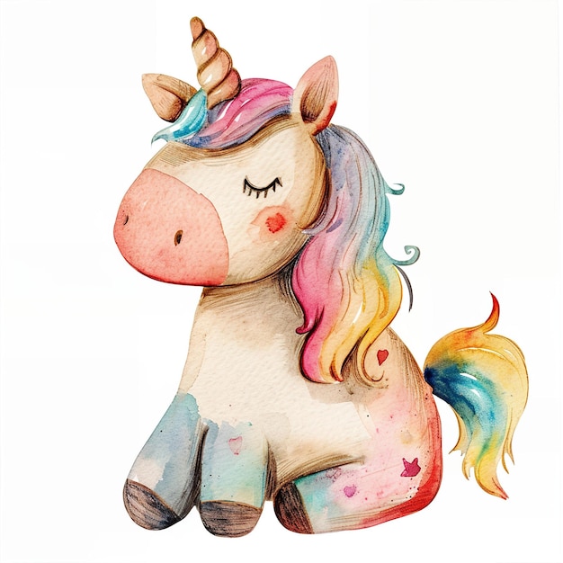 Cute unicorn in style of childlike simplistic watercolor