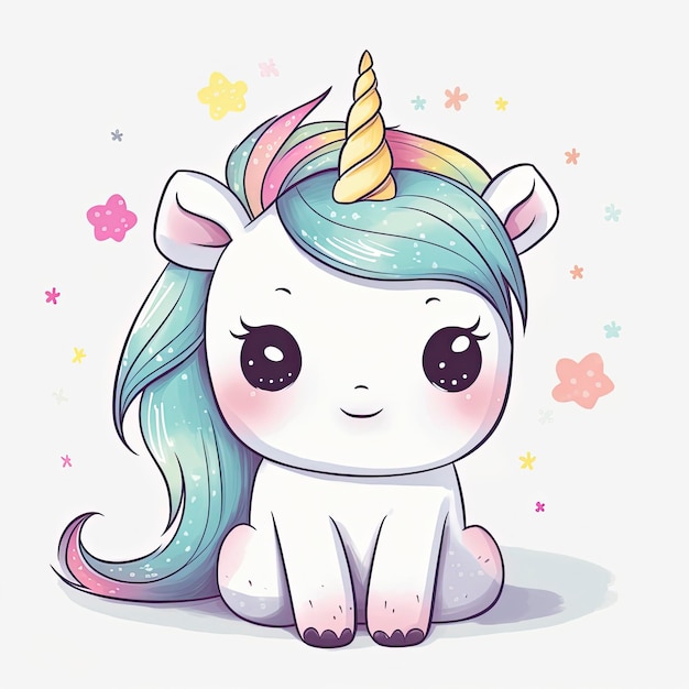 Foto carino unicorno sfondo bianco clipart colori pastello generat ai