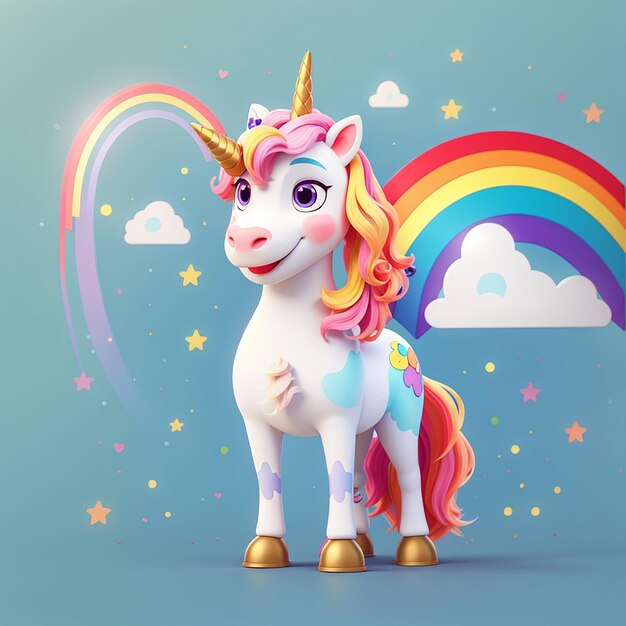 Cute unicorn with rainbow cartoon vector icon illustration animal nature icon concept isolated flat