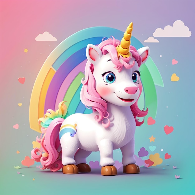 Cute unicorn with rainbow cartoon vector icon illustration animal nature icon concept isolated flat