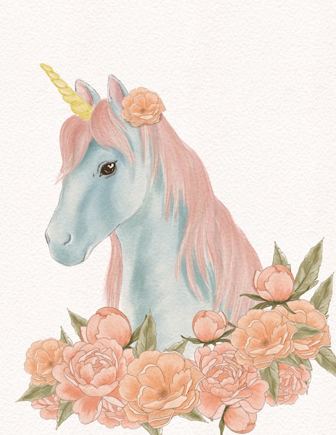 Cute unicorns with flowers  illustrated