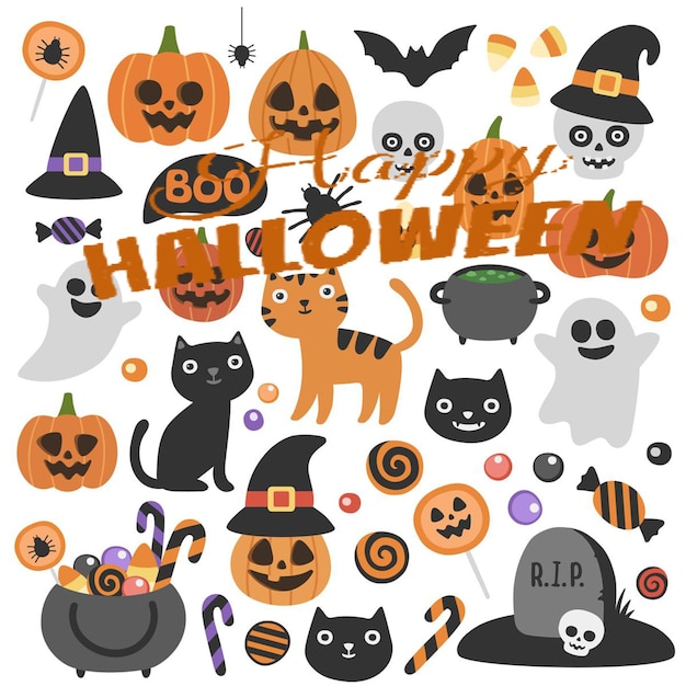 Cute vector set with Halloween illustrations stock illustration