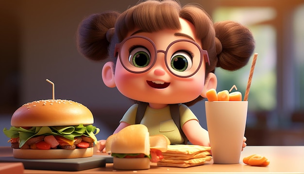 cute vegan pixar 3d character