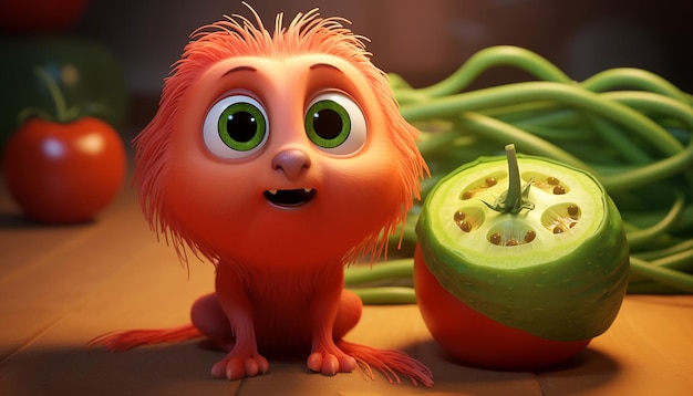 cute vegan pixar 3d character